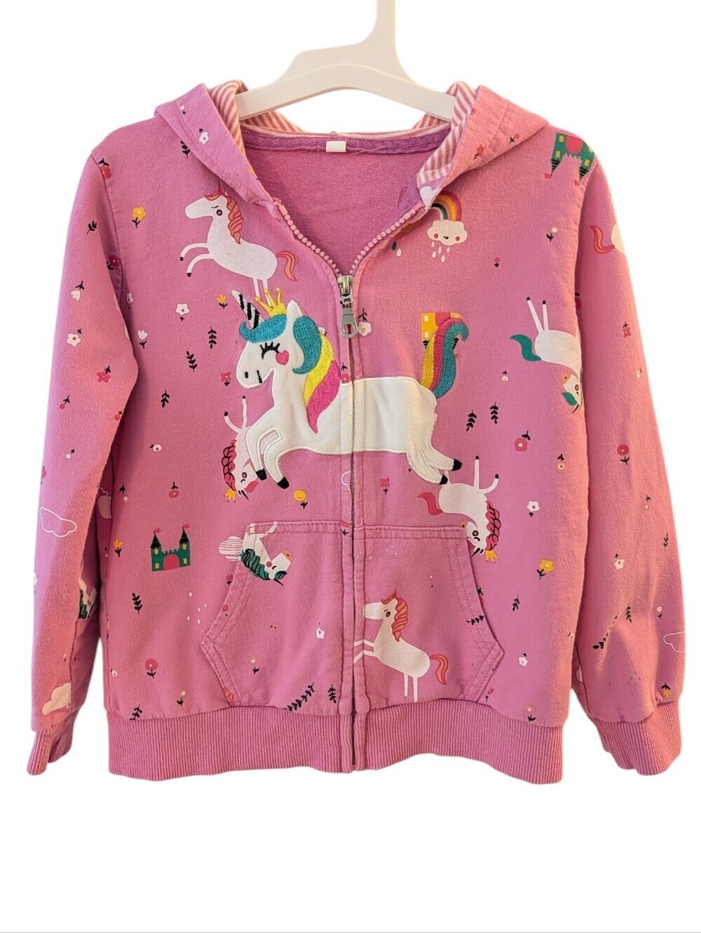 Girls' Pink Unicorn Zip Hoodie Cotton Size 6